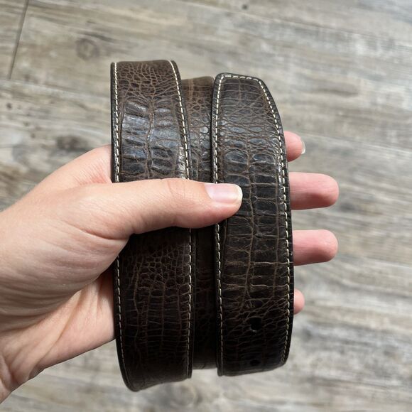 Torino Leather Belt Men's Brown Italian Embossed Calf 44 Silver - Picture 5 of 10